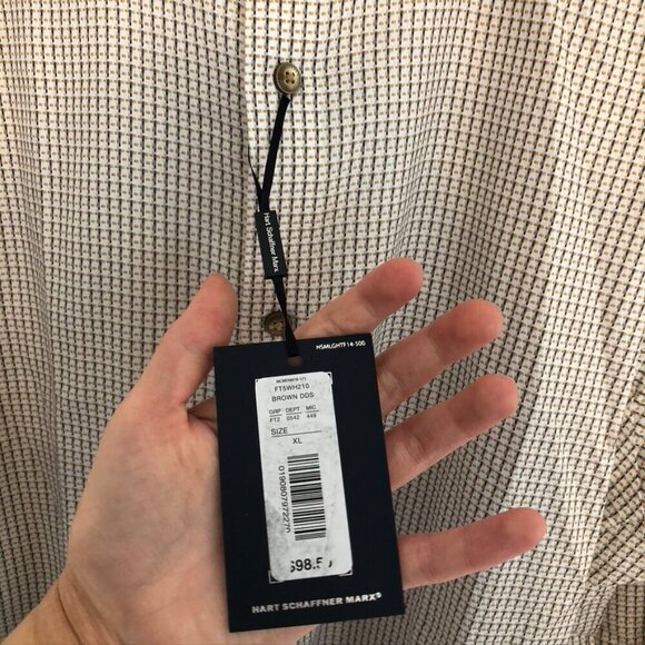 NEW NWT HART SCHAFFNER MARX Mens White Tan Brown Woven Checkered Button Down XL - Picture 5 of 11